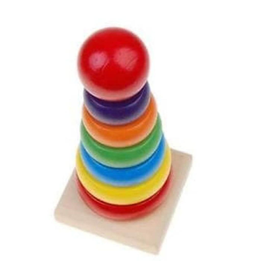  Mainan Edukasi Bayi  1 12 Bulan Kayu Rainbow Tower Ring 